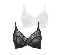 Yours 2 Pack & White Stretch Lace Non-Padded Underwired Balcony Bras - Women's - Plus Size Curve
