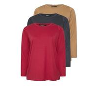 Yours 3 Pack Curve Natural Brown & Red Long Sleeve T-Shirts - Women's - Plus Size Curve