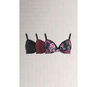 Yours Women's 3 Pack Floral Bras in Black | Size: 48E