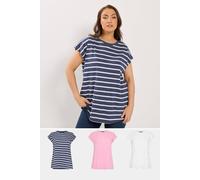 Yours 3 Pack Curve Pink & White Grown On Sleeve T-Shirts - Women's - Plus Size Curve