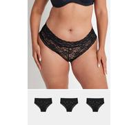 Yours 3 Pack Lace Brazilian Briefs In Black Black 26-28