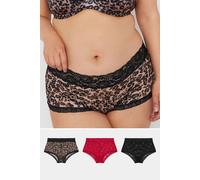 3 Pack Printed Lace Mid Rise Shorts Yours Red 30-32