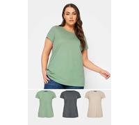 Yours - 3 Pack Curve Green & Essential T-Shirts - Women's - Plus Size Curve