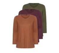 Yours 3 Pack Curve & Khaki Green Long Sleeve V-Neck T-Shirts - Women's - Plus Size Curve