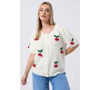 Yours Women's 3D Cherry Knitted Cardigan in White | Size: 14-16 Yours White 14-16