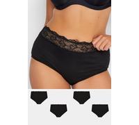 Yours 4 Pack Curve Lace Trim High Waisted Full Briefs - Women's - Plus Size Curve Black