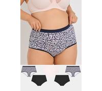 Yours 5 Pack Curve Blue Leopard Print Full Briefs - Women's - Plus Size Curve