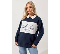Yours Curve Blue '5Th Avenue' Rugby Top - Women's - Plus Size Curve