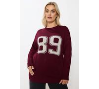 Yours '89' Slogan Knitted Jumper In Burgundy Burgundy 14-16