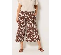 Yours Women's Abstract Cropped Wide Leg Trousers in Chocolate | Size: 14