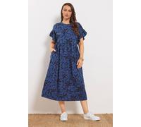 Yours Abstract Floral Midi Dress In Mid Navy Mid Navy 26-28