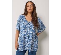 Yours Curve Blue Abstract Floral Pleat Front Top - Women's - Plus Size Curve