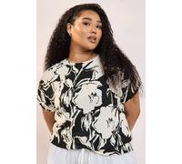 Yours Abstract Floral Print Textured Top In Black Black 20