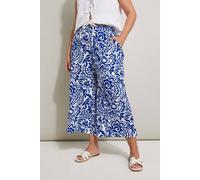 Yours Abstract Floral Textured Midaxi Culottes In Blue Blue 22-24