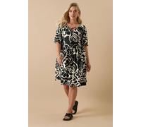 Yours Curve Abstract Floral Tie Neck Mini Dress - Women's - Plus Size Curve Black