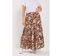 Yours Women's Abstract Floral Tiered Skirt in Brown | Size: 22-24 Yours Brown 22-24