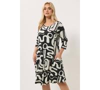 Yours Abstract Geometric Tunic Dress In Black Black