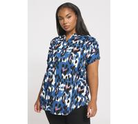 Yours Abstract Leopard Notch Neck Top In Blue Blue 20