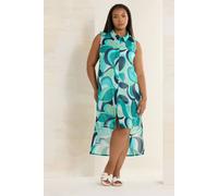 Yours Abstract Longline Sheer Sleeveless Shirt In Blue Blue 18