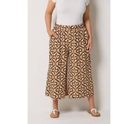 Yours Women's Abstract Plisse Crop Trousers in Brown | Size: 20