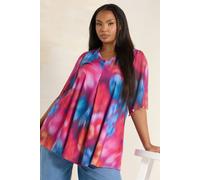 Yours Curve Abstract Print Mesh Swing Top - Women's - Plus Size Curve Pink
