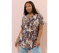 Yours Curve Abstract Print Notch Neck Top - Women's - Plus Size Curve Brown