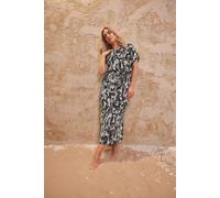 Yours Curve Abstract Print Plisse Maxi Dress - Women's - Plus Size Curve Black