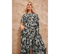 Yours Curve Abstract Print Plisse Top - Women's - Plus Size Curve Black