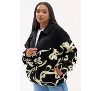 Yours Abstract Print Teddy Fleece Jacket In Black Black 26-28