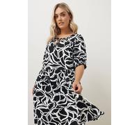 Abstract Print Tie Neck Midi Dress Yours Black 22-24