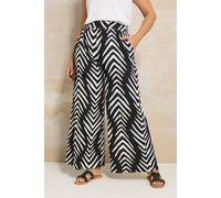 Yours Abstract Print Wide Leg Trousers In Black Black 26-28