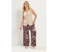 Yours Women's Abstract Print Wide Leg Trousers in Chocolate | Size: 22/24
