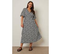 Yours Curve Abstract Print Wrap Midaxi Dress - Women's - Plus Size Curve Black