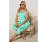 Yours Women's Abstract Soft Touch Cropped Pyjama Set in Mint | Size: 34/36