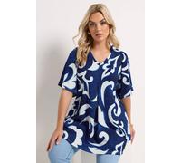 Yours Abstract Textured Pleat Front Top In Dark Blue Dark Blue 22-24