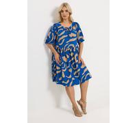 Yours Women's Abstract Tie Front Dress in Bright Blue | Size: 20