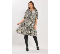 Yours Curve Abstract Tie Neck Dress - Women's - Plus Size Curve Black