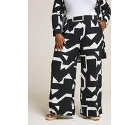 Yours Curve & White Abstract Wide Leg Trousers - Women's - Plus Size Curve
