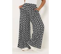 Yours Women's Abstract Wide Leg Trousers in Black | Size: 26-28 Yours Black 26-28