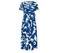 Yours Curve Blue Abstract Wrap Front Dress - Women's - Plus Size Curve