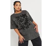 Yours Acid Wash Floral Print T-Shirt In Grey Grey 16