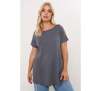 Yours Acid Wash Ribbed Swing T-Shirt In Grey Grey 34-36