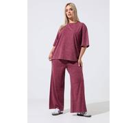 Yours Women's Acid Wash Wide Leg Trousers in Raspberry | Size: 14 Yours Raspberry 14