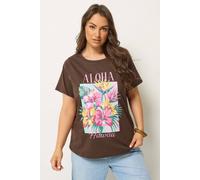 Yours Curve Brown 'Aloha Hawaii' Graphic T-Shirt - Women's - Plus Size Curve