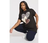 Yours Curve Leopard Print Heart Graphic T-Shirt - Women's - Plus Size Curve Black