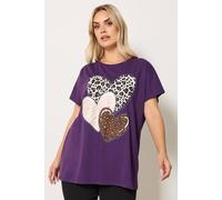 Yours Curve Animal Heart Glitter T-Shirt - Women's - Plus Size Curve Purple