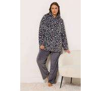 Yours Women's Animal Print Borg Lounge Set in Grey | Size: 22-24 Yours Grey 22-24