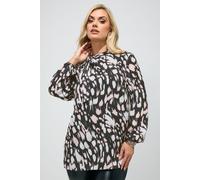 Yours Animal Print Bow Neck Blouse In Black Black 18