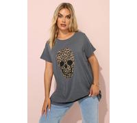 Yours Curve Animal Print Skull T-Shirt - Women's - Plus Size Curve Grey