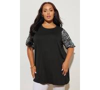 Yours Curve Black Animal Print Sleeve Top - Women's - Plus Size Curve